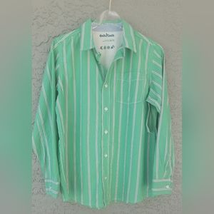 OshKosh green vertical stripes casual button down shirt size 14/16 boy Juniors